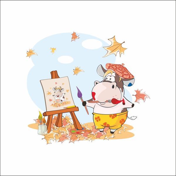Sonbahar Resim Çizen İnek Sticker - Image 1