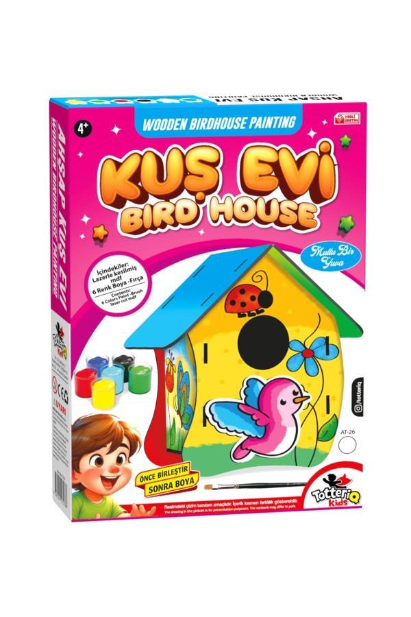 Totteriq Ahşap Kuş Evi Boyama Etkinlik Seti (6 Renk Boya -Fırça ) - Image 1