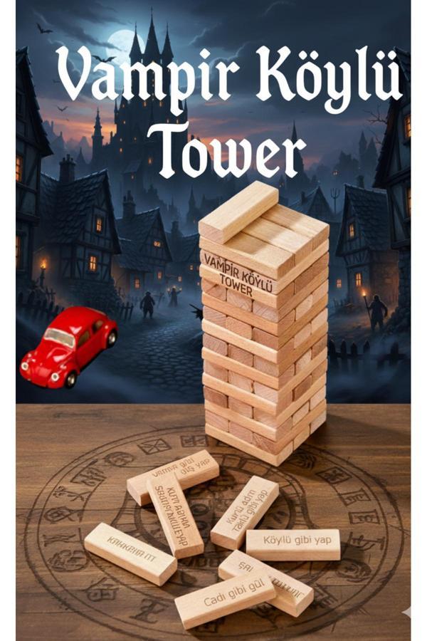 Totteriq Vampir Köylü Ahşap Denge Oyunu 54 Parça Görevli Tower Oyunu Cezalı Jenga - Image 1