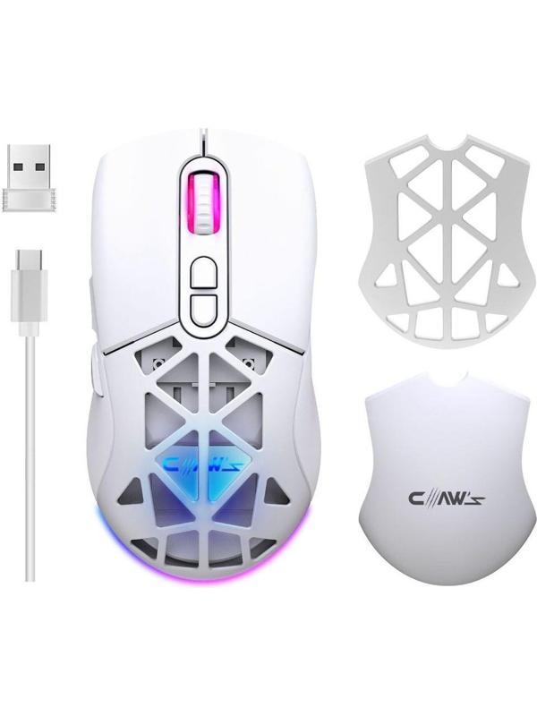 Claw's Nexus Air V1 Kablosuz 10000 Dpi Pixart PMW3325 Sensör Makro Yazılımlı & Değiştirilebilir Kapaklı RGB Kablosuz Gaming Mouse - Beyaz (2.4 GHz Kablosuz + BT5.1 + Type-C ile Kullanım Desteği) - Image 1