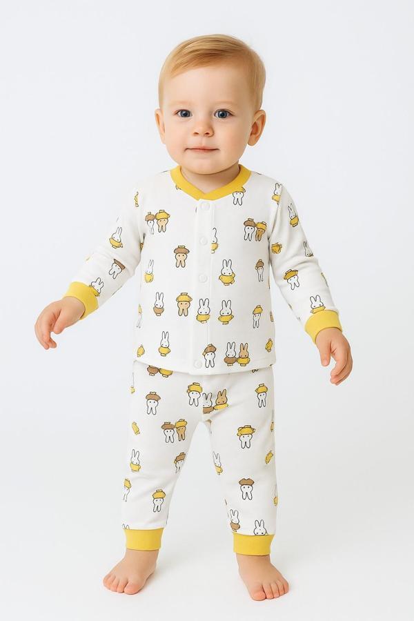 Tavşan Desenli Önü Çıtçıtlı Bebek Pijama Takım - Image 1