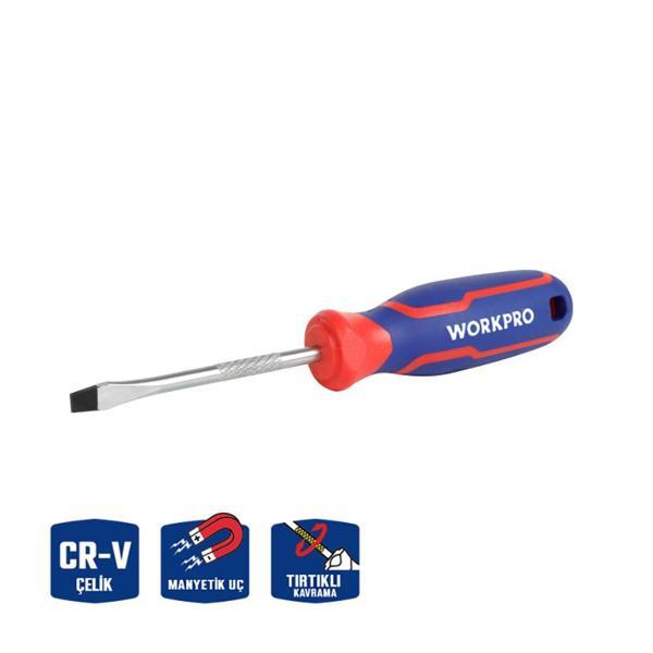 WORKPRO WP221016 5.5x100mm CR-V Manyetik Profesyonel Düz Tornavida  - Image 1