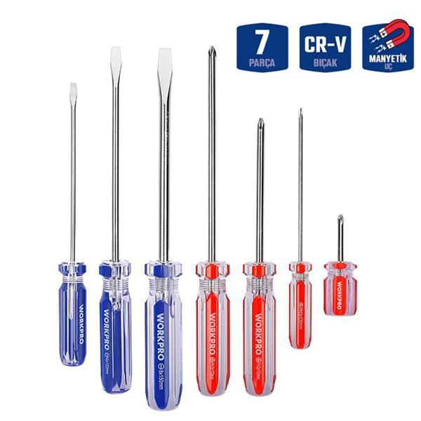 WORKPRO WP200533 7 Parça CR-V Manyetik Profesyonel Tornavida Seti - Image 1