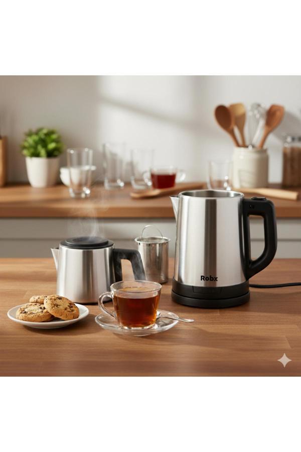 Robx As34 Inox Çay Makinesi 1.8 Litre 2 Adet Çelik Süzgeçli - Image 1