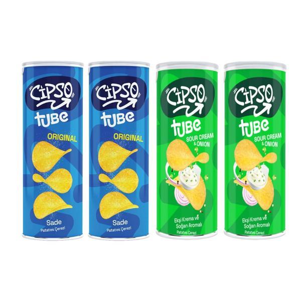 Cipso Tube 90 gr Sade ve Ekşi Krema & Soğan Aromalı Cips 4 lü Karma Paket - Image 1