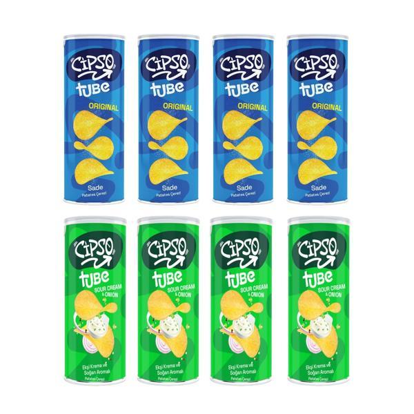 Cipso Tube 90 gr Sade ve Ekşi Krema & Soğan Aromalı Cips 8 li Karma Paket - Image 1