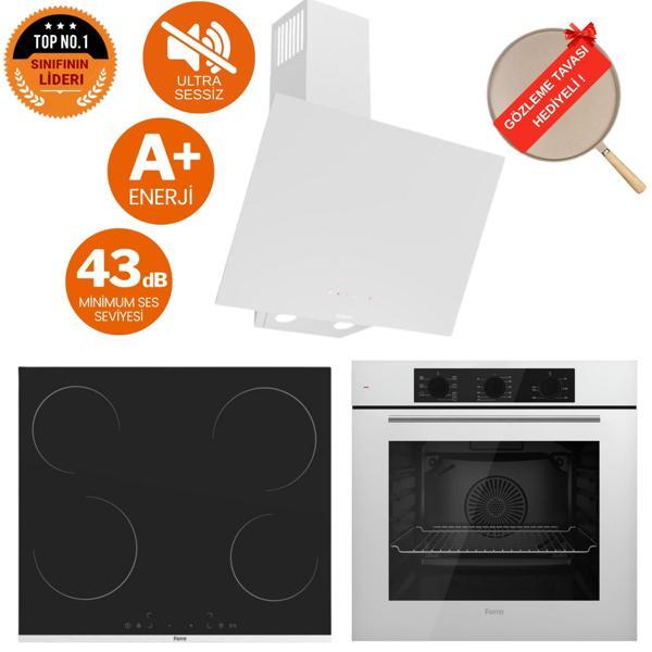 Ferre  Aura Vitroseramik Elektrikli Sessiz Beyaz Ankastre Set (D078 - SA  + Ms261 + QBL62CB ) - Image 1