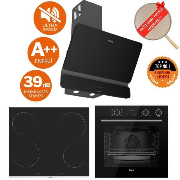 Ferre FryArt&Buharlı Omega Sessiz Davlumbaz Elektrikli Siyah Ank. Set (D080-SA + MS261 + XE64CS ) - Image 1