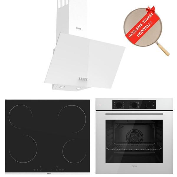 Ferre FlowArt Forte Vitroseramik Elektrikli  Beyaz Ankastre Set  ( D087 + Ms261 + QBL62CB ) - Image 1