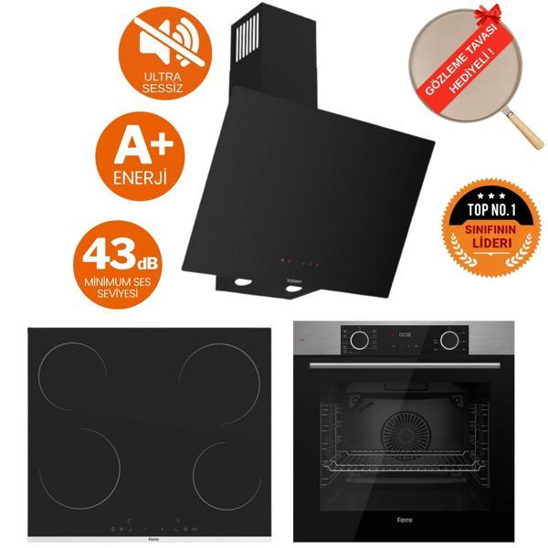 Ferre FryArt&FlowArt Vero Sessiz Davlumbaz Elektrikli Inox-Siyah Ank. Set (D077-SA + MS261+ XE63MI) - Image 1