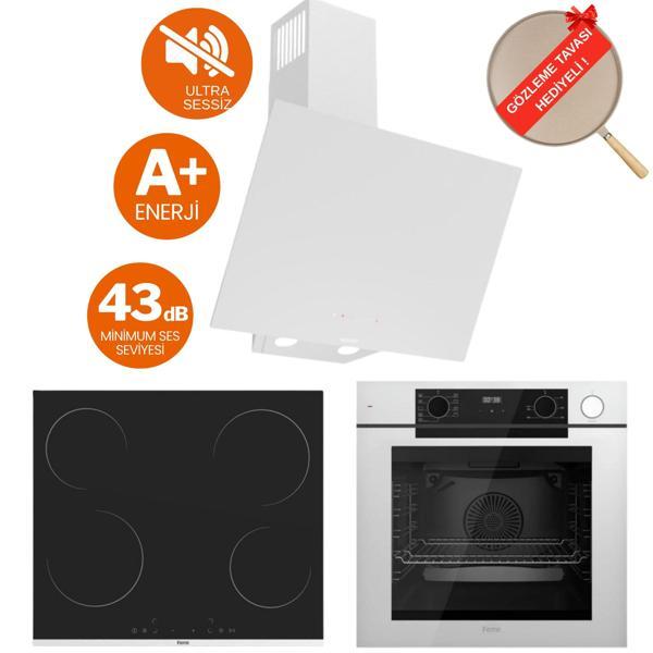 Ferre FryArt & Buharlı Focus Sessiz Davlumbaz Elektrikli Beyaz Ank. Set (D078-SA + MS261 + QEP64CB) - Image 1