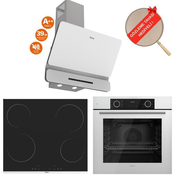 Ferre  FryArt Volino Vitroseramik Elektrikli Sessiz Beyaz Ankastre Set (D081 -SA + Ms261 + XE63CB ) - Image 1