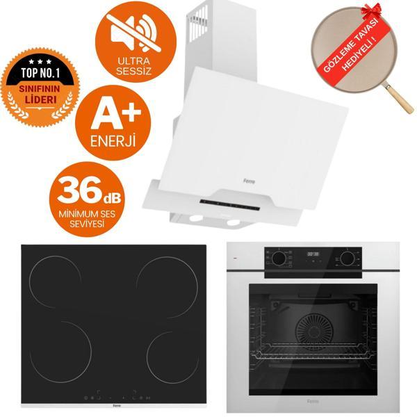 Ferre FryArt & FlowArt Olio Sessiz Davlumbaz Elektrikli Beyaz Ank. Set (D064-SA + MS261 + QEP63CB) - Image 1