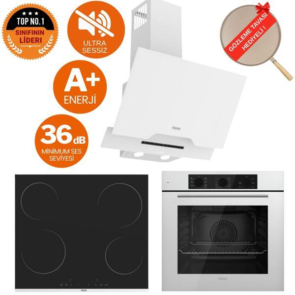 Ferre Vole Vitroseramik Elektrikli Ultra Sessiz Beyaz Ankastre Set (D064 -SA  + Ms261 + QBL62CB ) - Image 1