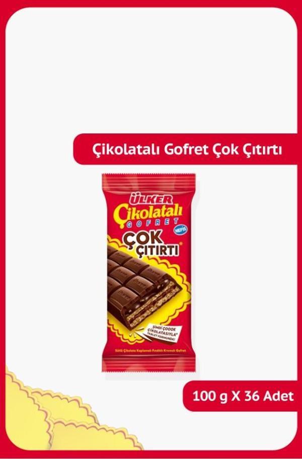Çikolatalı Gofret ÇOK ÇITIRTI-Sütlü Çikolata Kaplamalı Fındıklı Kremalı Gofret-100 gram-36 Adet - Image 1