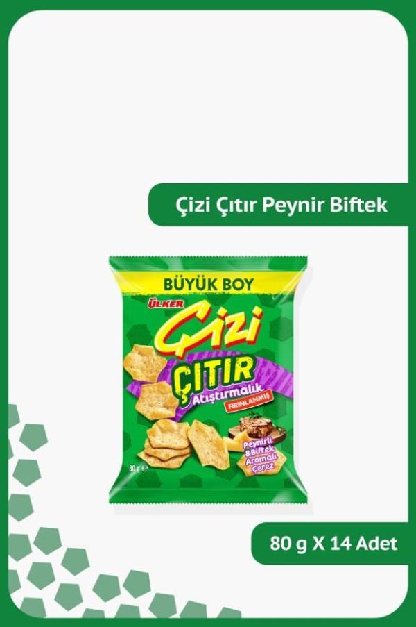 ÇİZİ ÇITIR Peynirli & Biftek Aromalı Çerez - Atıştırmalık - 80 gram - 14 Adet - Image 1