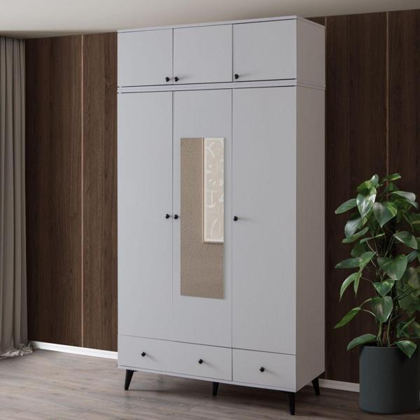 Gardırop, Bianca 3 Kapaklı Aynalı Dolap ve Yüklük - Image 1