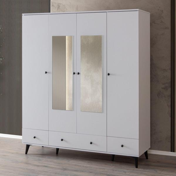 Gardırop, Bianca 4 Kapaklı Aynalı Dolap - Image 1