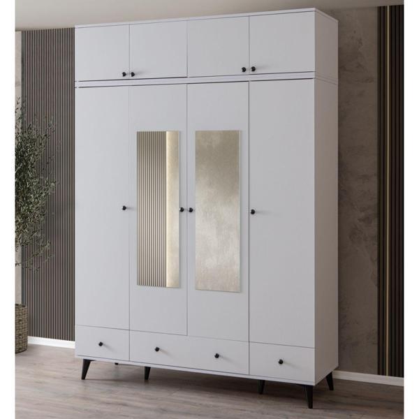 Gardırop, Bianca 4 Kapaklı Aynalı Dolap ve Yüklük - Image 1