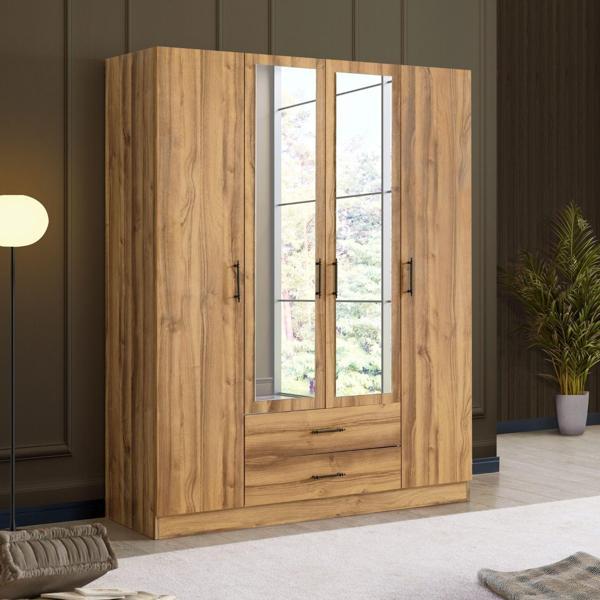 Gardırop, Blesk Atlas 4 Kapaklı, Aynalı Çekmeceli Dolap - Image 1