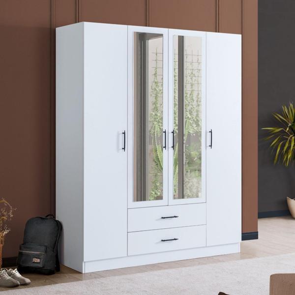 Gardırop, Blesk Hera 4 Kapaklı, Aynalı Çekmeceli Dolap - Image 1