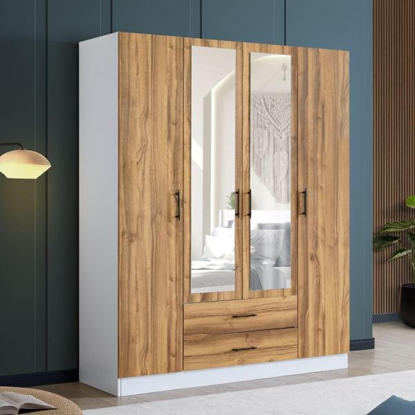 Gardırop, Blesk Line 4 Kapaklı, Aynalı Çekmeceli Dolap - Image 1