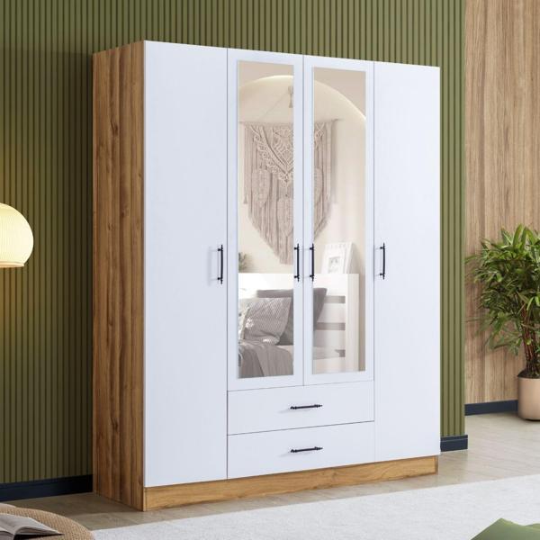 Gardırop, Blesk Oya 4 Kapaklı, Aynalı Çekmeceli Dolap - Image 1