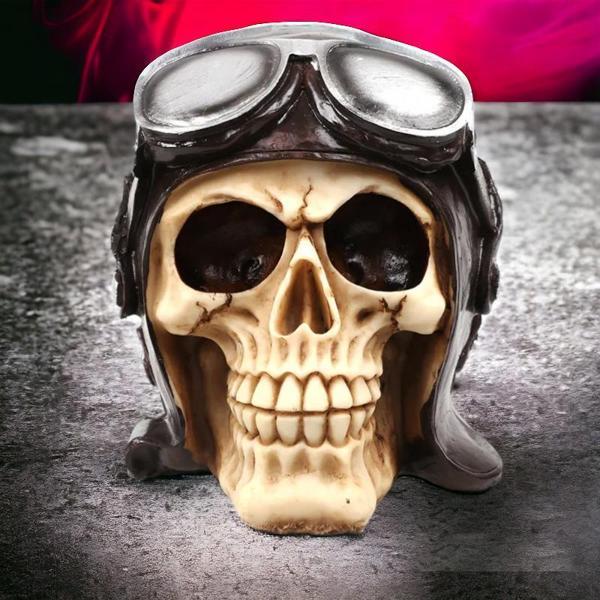 Gotik Stil Retro Uçak Pilotu Kurukafa İskelet Biblo Heykel Dekoratif Ürün Ev Hediyesi Vitrin Objesi - Image 1