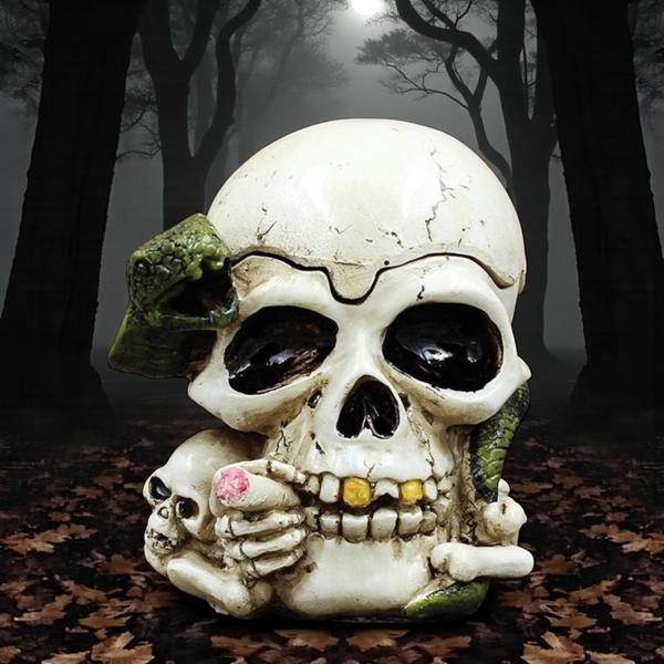 Kapaklı Reçine Kafatası Küllük Gotik Vintage Dekoratif Sigara Küllüğü Ev Ofis Masa Süsü Kurukafa - Image 1