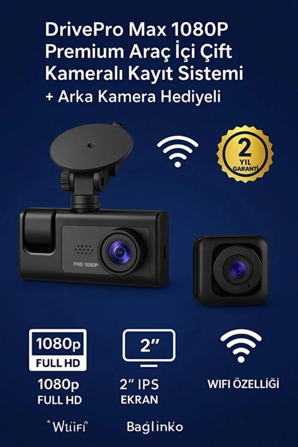 FİOPLUS FP-01 Siyah 1080p Araç içi 3 Kameralı Lcd Ekranlı Gece Görüşlü , G-sensör , Geri Görüş Kamera - Image 1