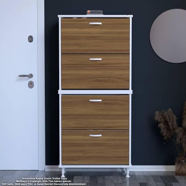 Modilayn UMAY' 2 Li Antre Hol 72 x 168 x 25, 5 cm’ lik 4 Düşer Kapak 8 Göz Raf Bölmeli Ayakkabılık - Image 1
