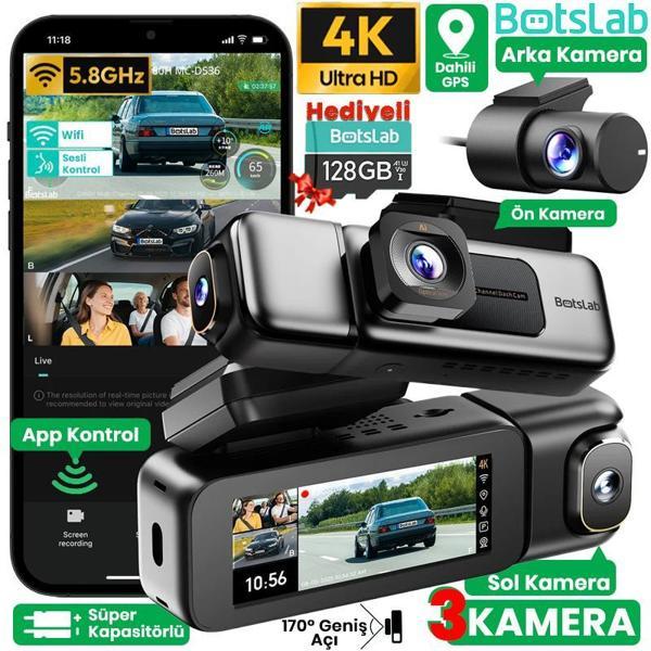 360+ Botslab G980H Pro 4K 3 Kameralı WiFi+GPS Akıllı Araç İçi Kamera +170° Geniş Açı+Süper Kapasitör+Sesli Kontrol - Image 1