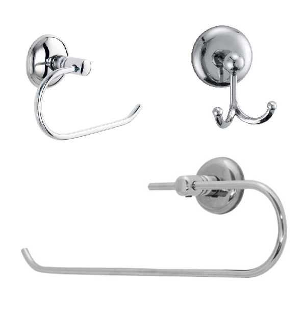 MK Yapışkanlı Krom  Üçlü Banyo Aksesuar Seti - Açık Havlu Kağıtlık - Banyo Askısı - Açık Tuvalet Kağıtlık - Image 1