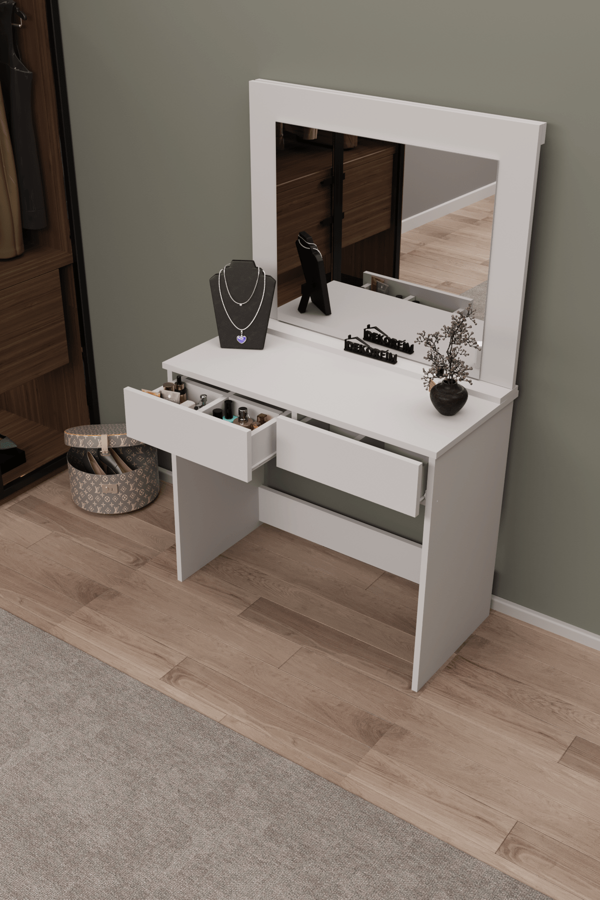 DF02110B Aynalı Beyaz Makyaj Masası - Image 1