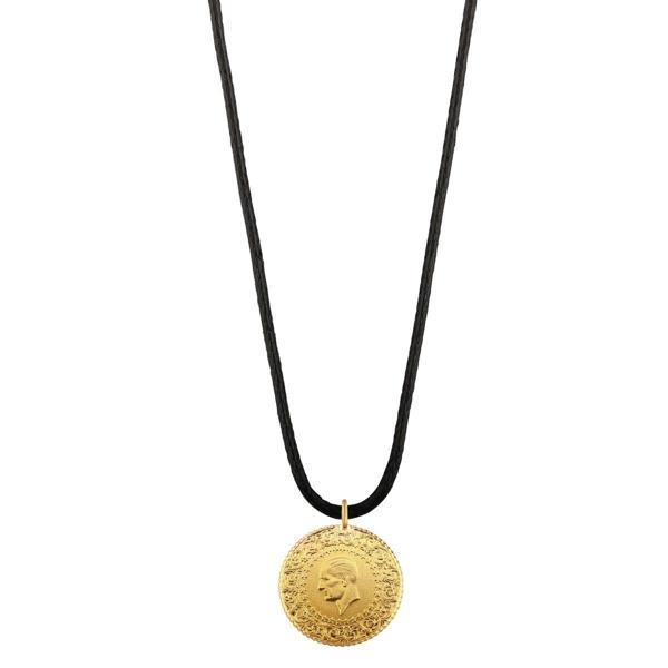 AgaKulche 22 Ayar Çeyrek Altın Siyah İpli Kolye - Image 1