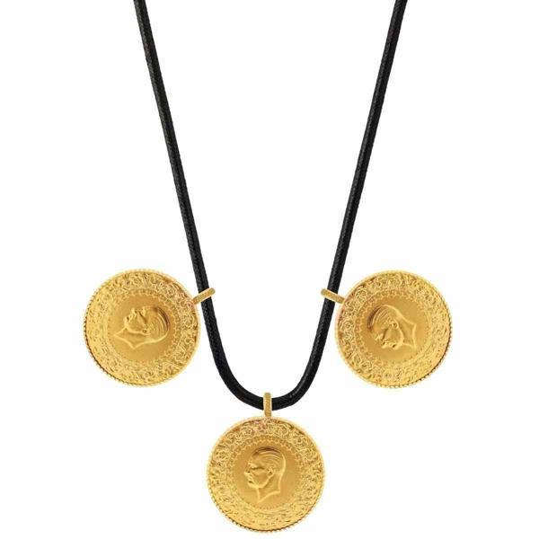AgaKulche 22 Ayar 3 Tam Altın Siyah İpli Kolye - Image 1