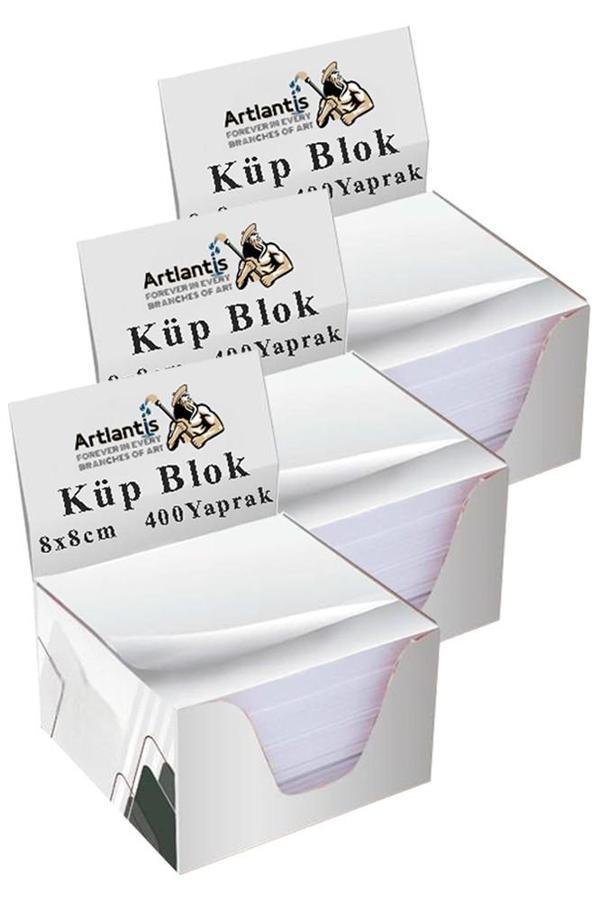 Masaüstü Küp Blok Not Kağıdı 3 Paket 8x8 cm Beyaz Küp Not Kağıdı Kare Kağıt Beyaz Boş Kağıt 400 Yaprak Hatırlatma Ofis - Image 1