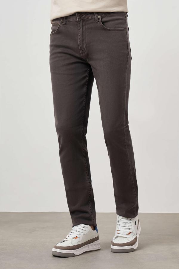  Erkek Lacivert - Kahve Denim 5 Cep Dynamic Fit Jean Kot Pantolon - Image 1