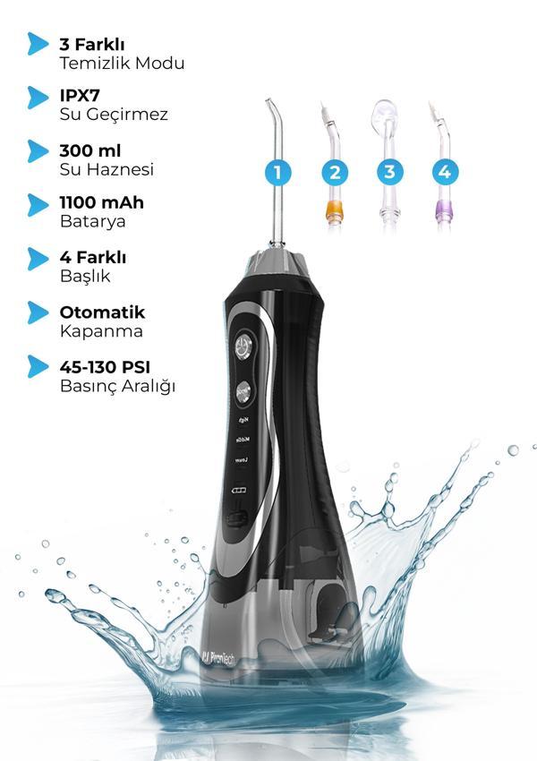 Pirantech AquaDent Pro Şarjlı Ağız Duşu | 4 Başlıklı Diş Arası Temizleme Cihazı - Image 1