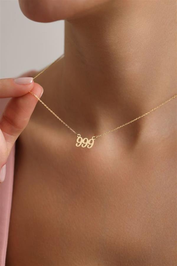 925 Ayar Gümüş Gold Kaplama 999 Melek Numarası Kolye - Image 1