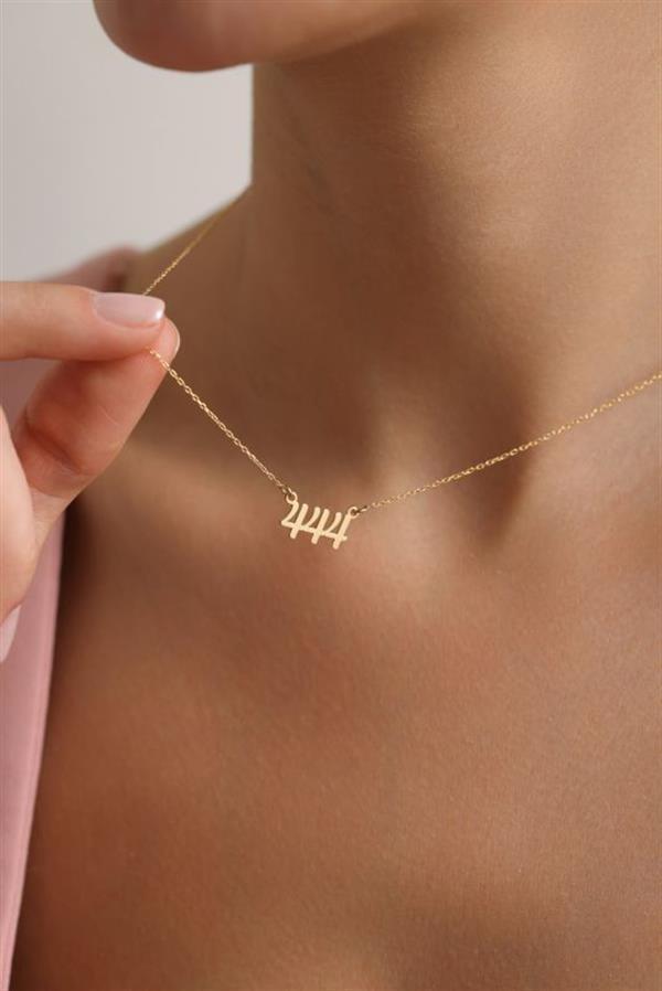 925 Ayar Gümüş Gold Kaplama 444 Melek Numarası Kolye - Image 1