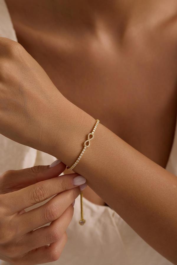 925 Ayar Gümüş Gold Kaplama Ayarlanabilir Asansörlü Su Yolu Sonsuzluk Model Bileklik - Image 1