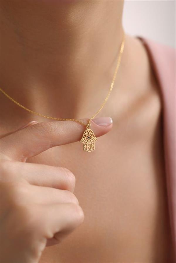 925 Ayar Gümüş Gold Kaplama Fatma Ana Eli Kolye - Image 1