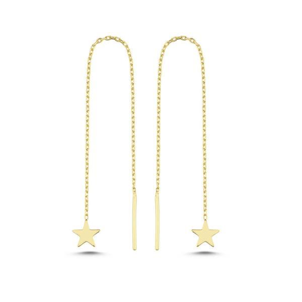 925 Ayar Gümüş Gold Kaplama Minik Yıldız Zincir Küpe - Image 1