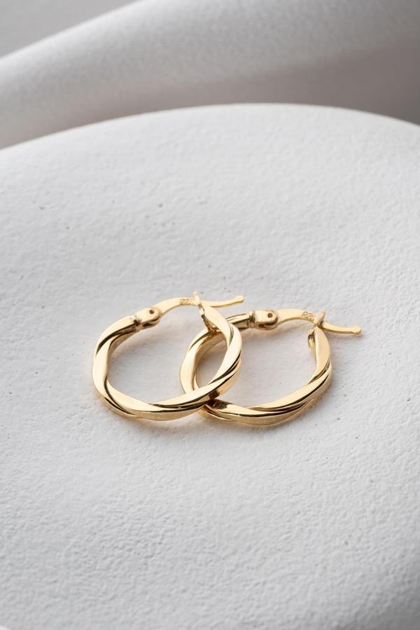 925 Ayar Gümüş 20 mm Gold Kaplama Burgu Model Şarnel Küpe - Image 1