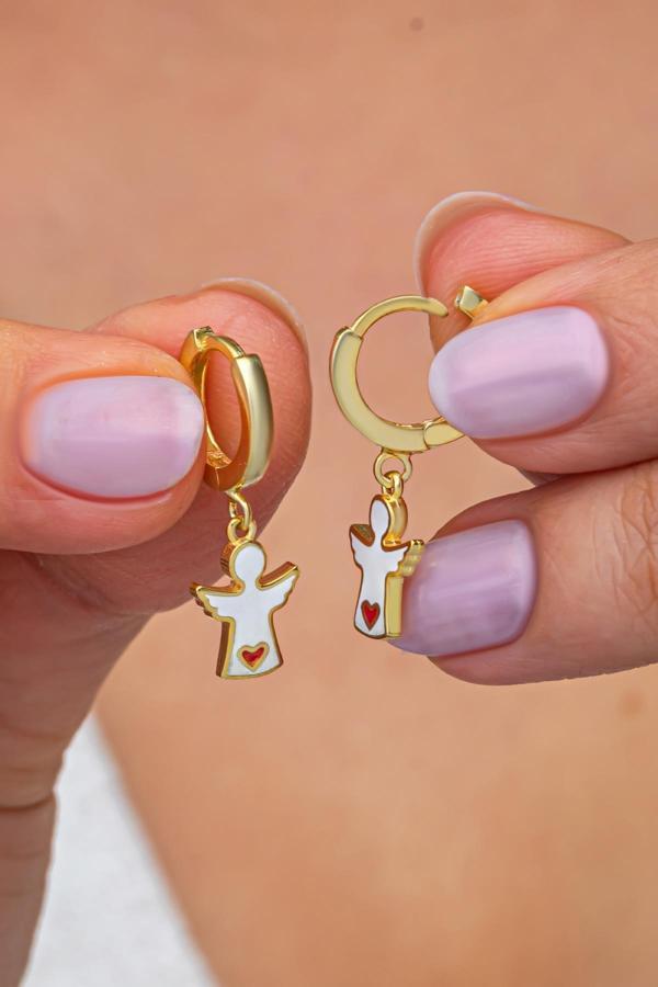 925 Ayar Gümüş Gold Kaplama 12 mm Halka Melek Küpe - Image 1