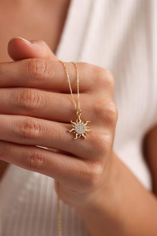925 Ayar Gümüş Gold Kaplama Minimal Güneş Kolye - Image 1