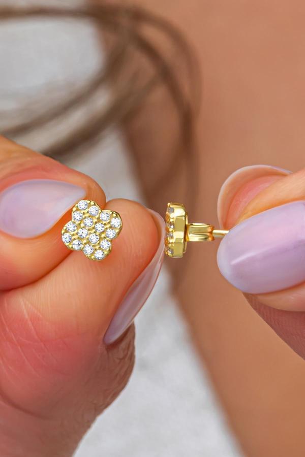 925 Ayar Gümüş Gold Kaplama Minimal Kare Model Küpe - Image 1