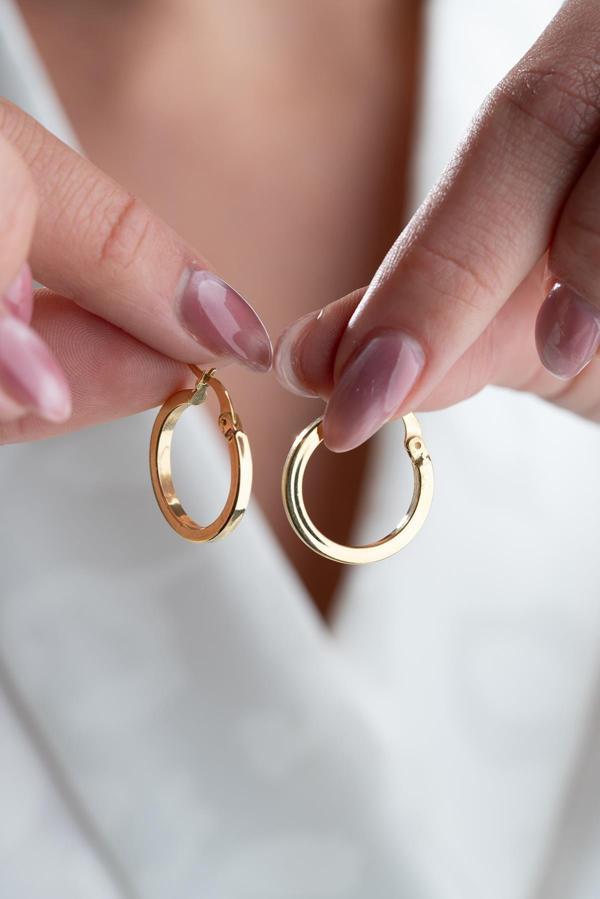 925 Ayar Gümüş 20 Mm Halka Gold Kaplama Şarnel Küpe - Image 1