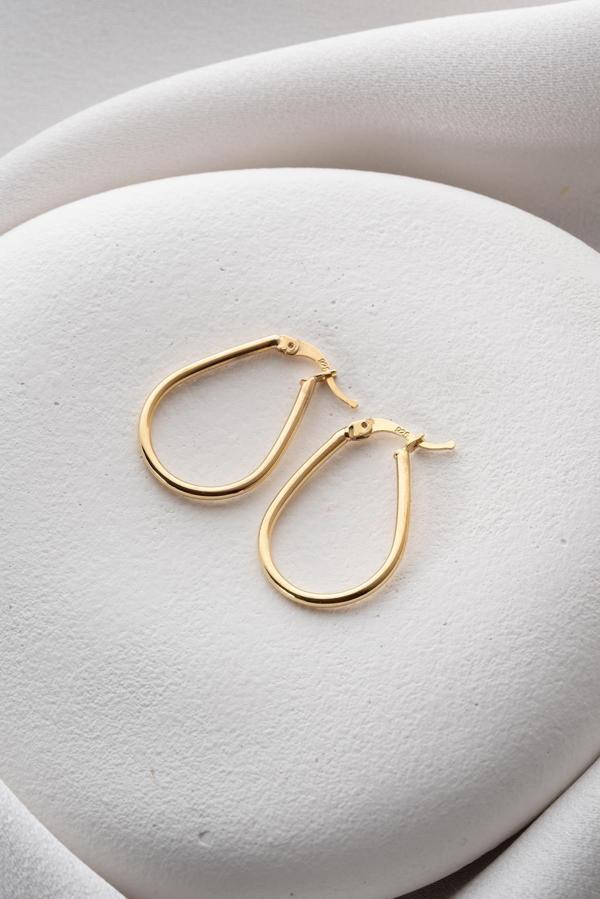 925 Ayar Gümüş Gold Kaplama Oval Damla Model Şarnel Küpe - Image 1